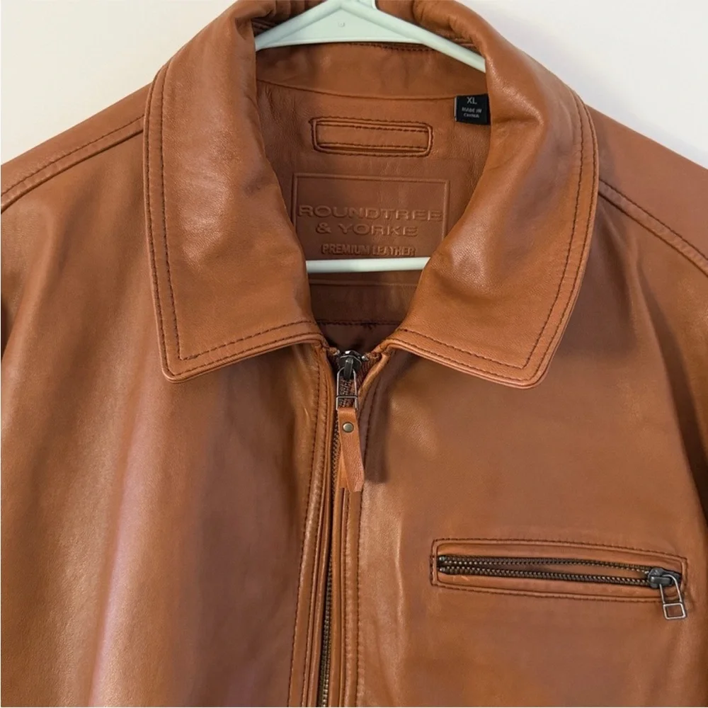 Roundtree & Yorke Men's tan brown Leather Jacket XL - Picture 2 of 7